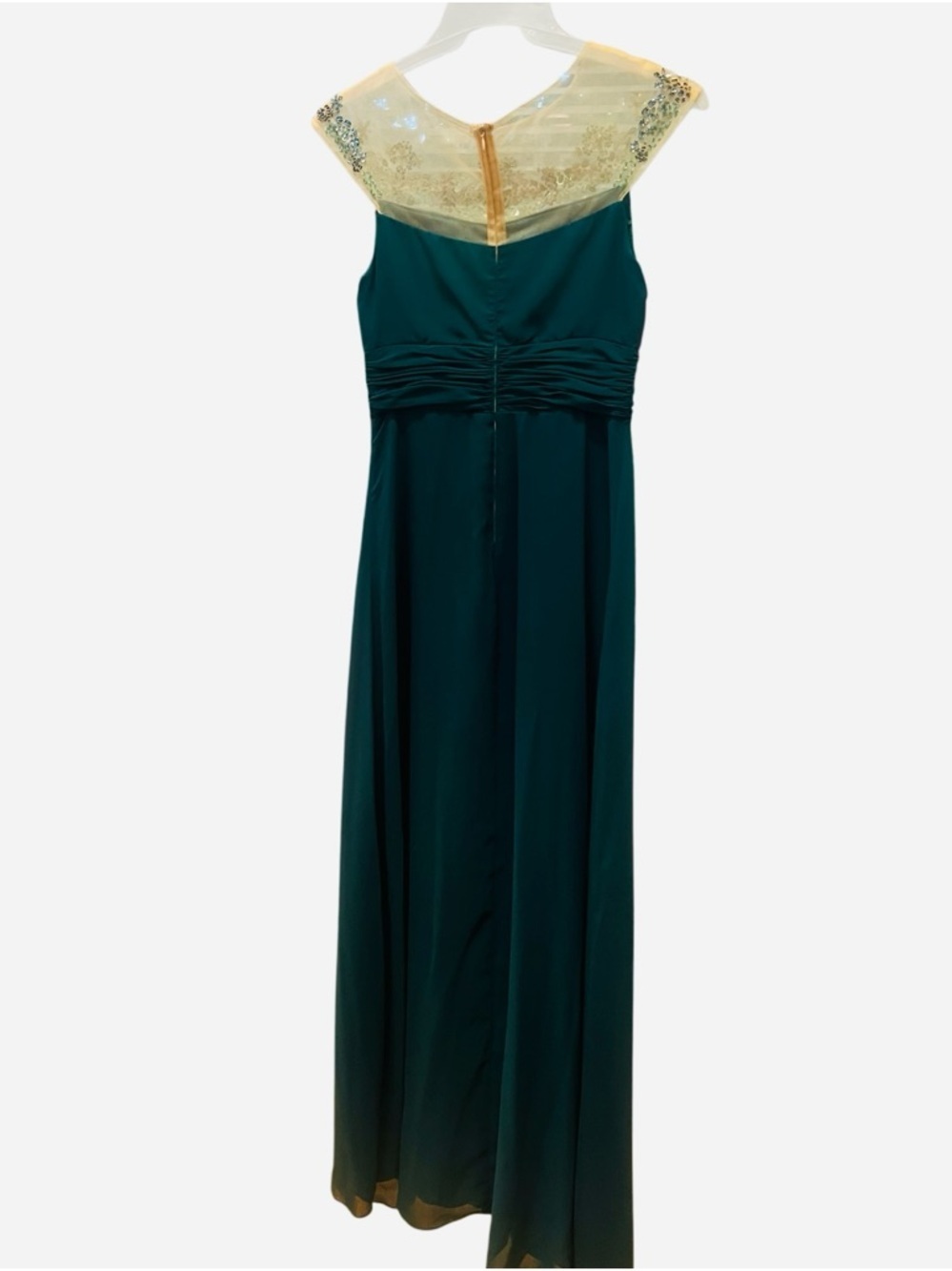 ONE BY EIGHT- Emerald Green Evening Dress with Beaded Illusion Neckline - Picture 8 of 11